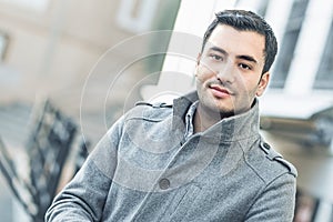 Portrait of young man in november morning