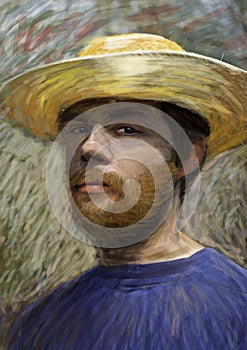 Portrait of young man with straw hat