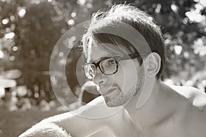 Portrait young man wearing in eyeglasses