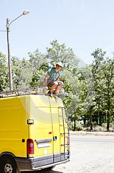 Portrait of young man working outdoors