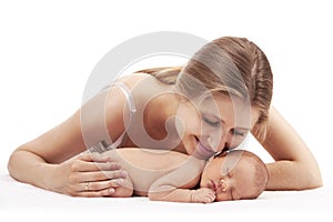 Portrait of young mother and newborn son