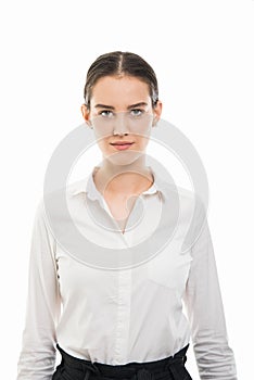 Portrait of young pretty bussines woman posing photo
