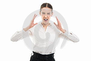 Young pretty bussines woman showing screaming gesture photo