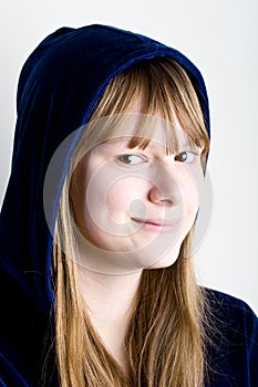 Portrait young pretty teenage girl happily smiling