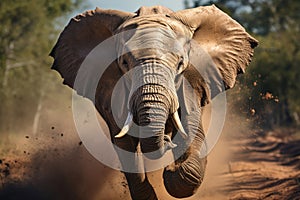 Portrait of a young running elephant