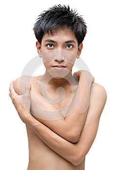 Portrait of young shirtless Chinese man