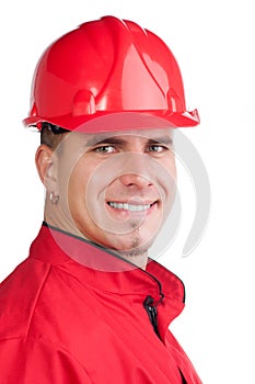 Portrait of young smiling fireman