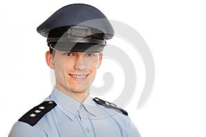 Portrait of young smiling policeman