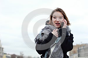 Portrait of young smiling successful business woman. People, cute, outdoor.