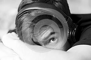 Portrait of young teenage boy with headphones