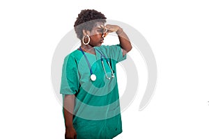 portrait of a young trainee doctor holding her nose