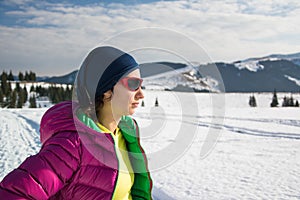 Portrait of young trekker in winter