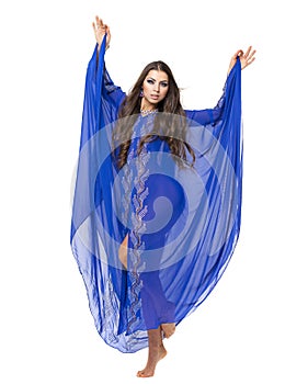 Portrait of the young woman in blue tunic Arabic