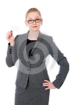 Portrait of young woman with bussiness card