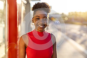 Portrait of young woman in the city