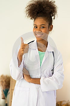 Portrait young woman doctor happy smiling confidence proud positive