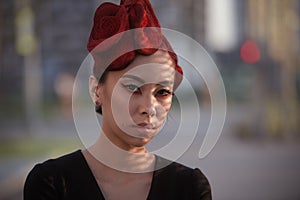 Portrait of young woman with hairdro photo