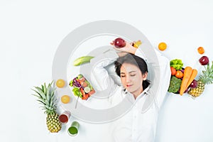 Portrait young woman healthy diet eating salad food.