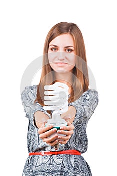 Portrait Of A Young Woman Holding Bulb