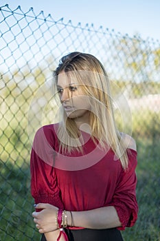 Portrait of the young woman looking away.