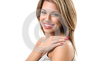 Portrait of young woman with perfect white teeth