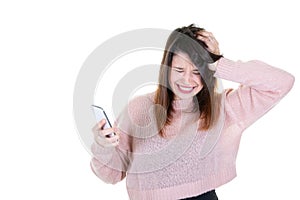 Portrait of a young woman on phone having a frustrated conversation