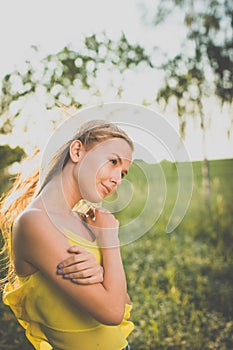 Portrait of young  woman with radiant clean outdoor