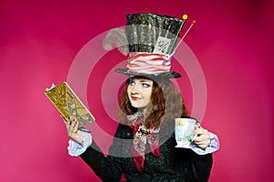 Portrait of young woman in the similitude of the Hatter (