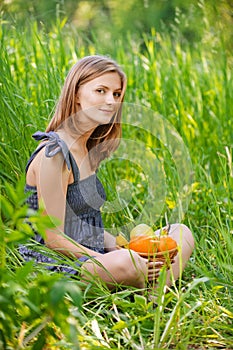 Portrait of young woman sitting