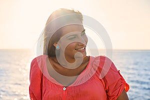 Portrait young woman smile happy sea beauty