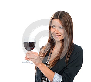 Portrait of young woman tasting sampling red wine alcohol drink