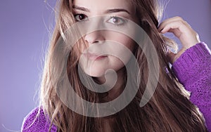 Portrait young woman teen girl long hair