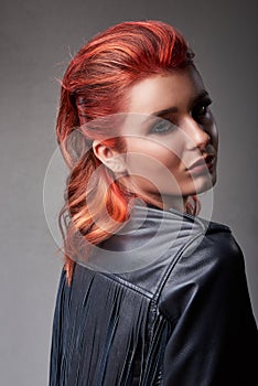 Portrait of young woman with trend dyed hair