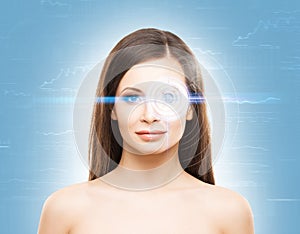 Portrait of a young woman with a virtual hologram