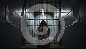 Portrait of a young women desperate in prison, to catch the iron prison,prisoner concept,thailand people,Hope to be free,If the