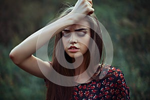 Portrait of young worried woman