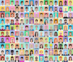 Portraits of different people, colored collage, vector illustration