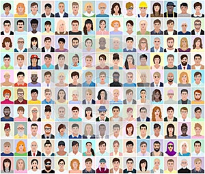 Portraits of different people, light background, vector illustration