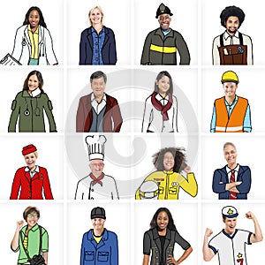 Portraits of DIverse People with Different Jobs