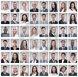 Portraits of a group of successful employees isolated on white