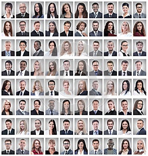 portraits of a group of successful employees isolated on white