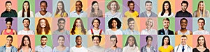 Portraits of multiracial men and women cheerfully smiling
