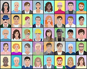Portraits of people on colorful background, vector illustration