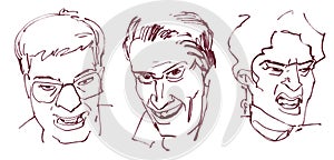 Portraits of people in different emotions. Outline sketch
