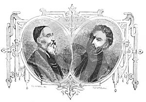 Portraits of Titien and Georgione in the old book Peinture Italienne, by P. Mantz, 1870, Paris