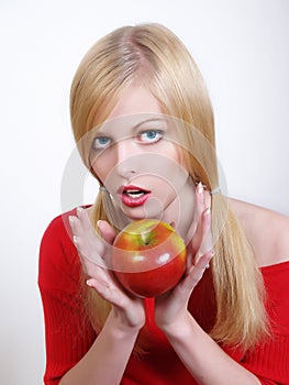 Portrate of beautiful girl with the apple
