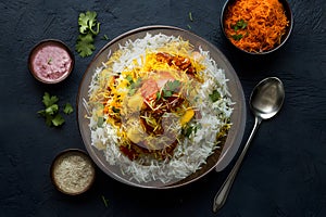 portrayal of Indian biryani rice in foodgraphy photography photo