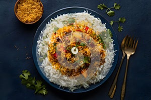 portrayal of Indian biryani rice in foodgraphy photography photo