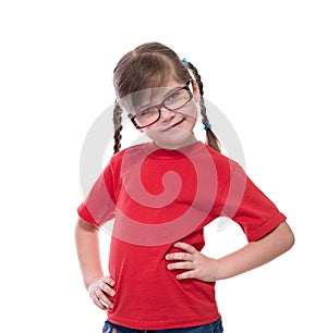 Portret of little cute girl wearing glasses