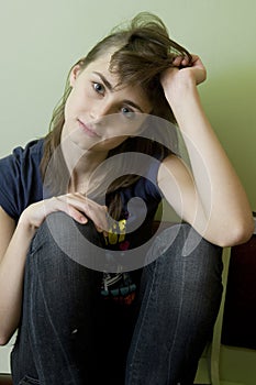 Portret of young scared woman photo